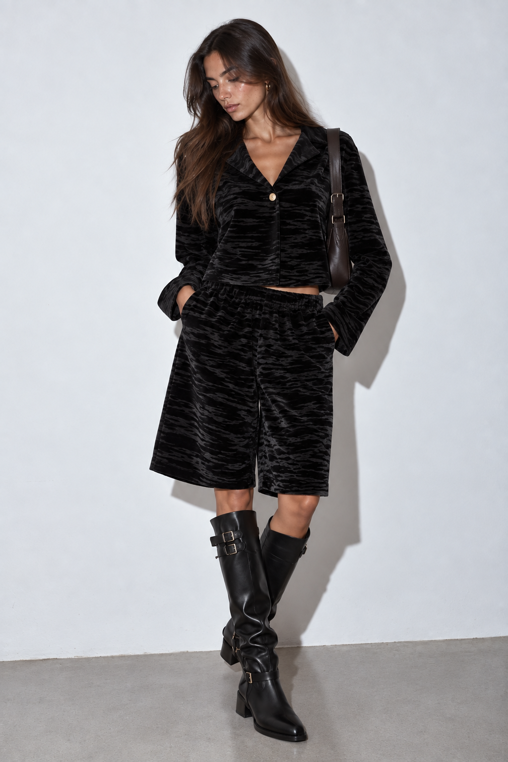 Black Textured Velvet Set