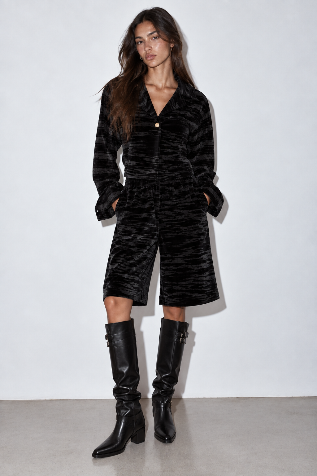 Black Textured Velvet Set