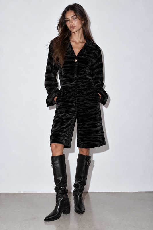 Black Textured Velvet Set